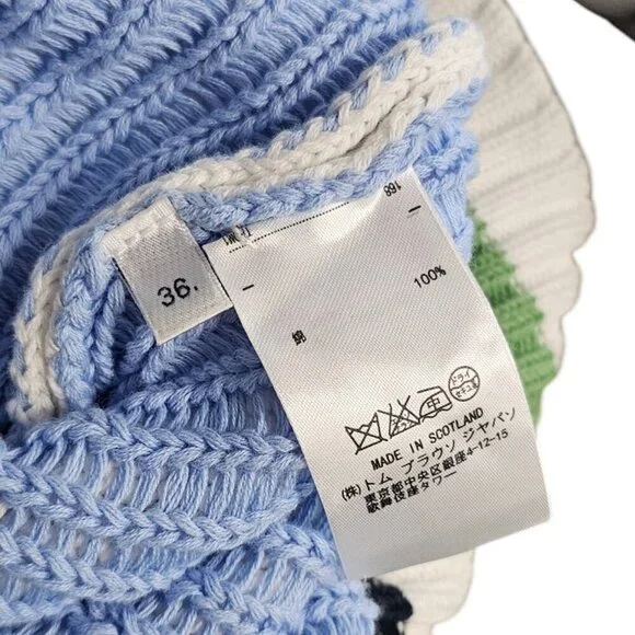 Thom Browne Womens V-Neck Whale Knit Cotton Sweater, Striped, Size 36 - Picture 6 of 11